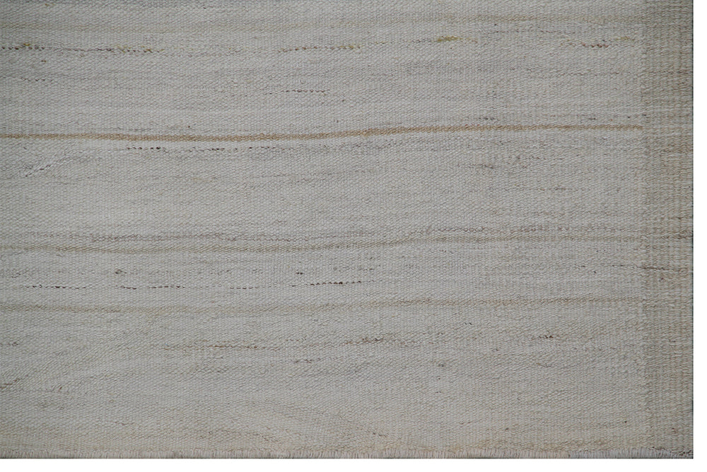 authentic 4x14 solid light color handmade flatweave kilim runner rug from the Ariana Collection, showcasing its clean minimalist texture and wide wool-on-cotton weave.