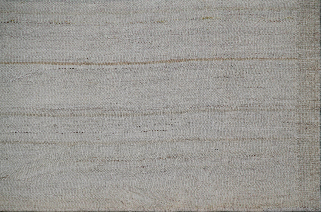 authentic 4x14 solid light color handmade flatweave kilim runner rug from the Ariana Collection, showcasing its clean minimalist texture and wide wool-on-cotton weave.