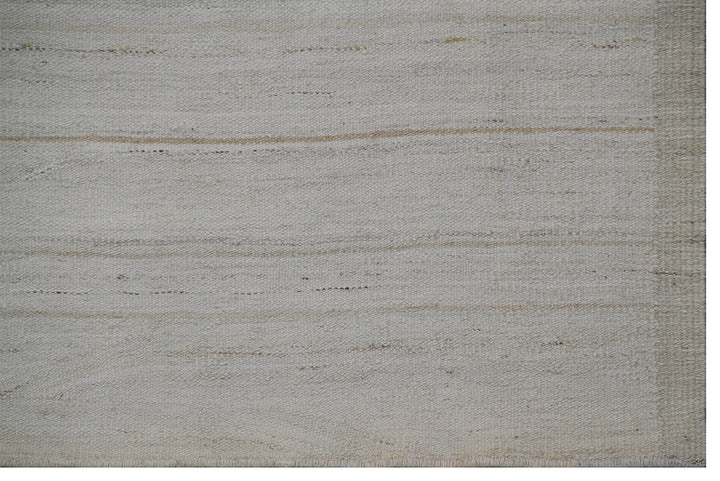 authentic 4x14 solid light color handmade flatweave kilim runner rug from the Ariana Collection, showcasing its clean minimalist texture and wide wool-on-cotton weave.