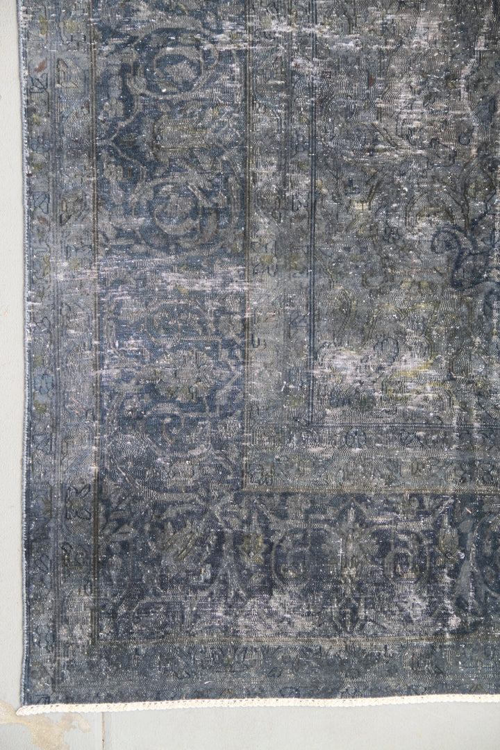 8'x10' Vintage Persian Tabriz Rug | Grey Blue Overdyed Rug