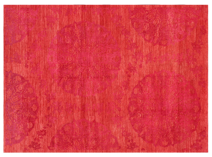 Red Wool and Banana Silk Ottoman Design Ariana Modern Rug