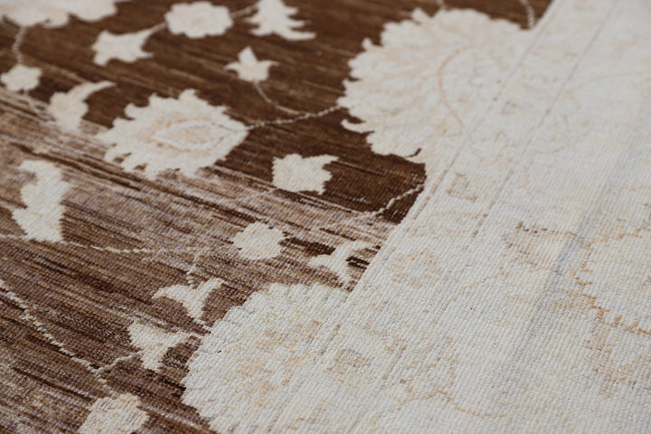Transitional Floral Afghan Rug – Hand-Knotted | Rich Brown & Ivory