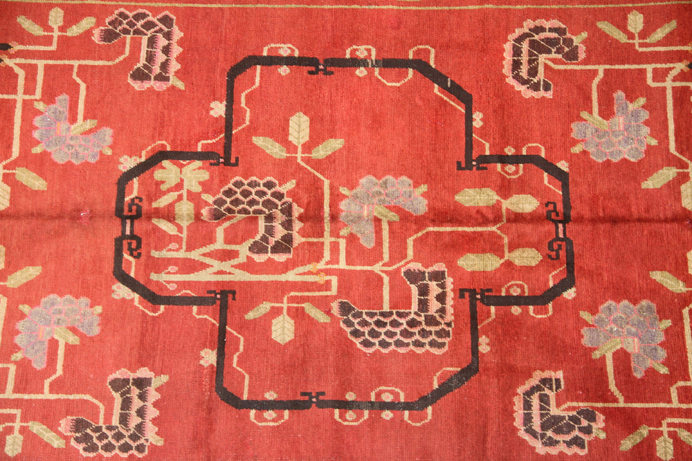 Pictorial Wool Area Rug |Vintage Khottan | Red, Green and Black