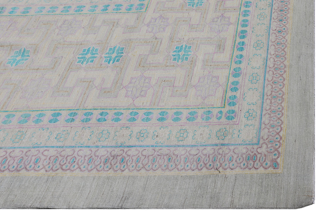 18'x23' Wool Rug | Palace Size | Blue, Pink | Spanish Design