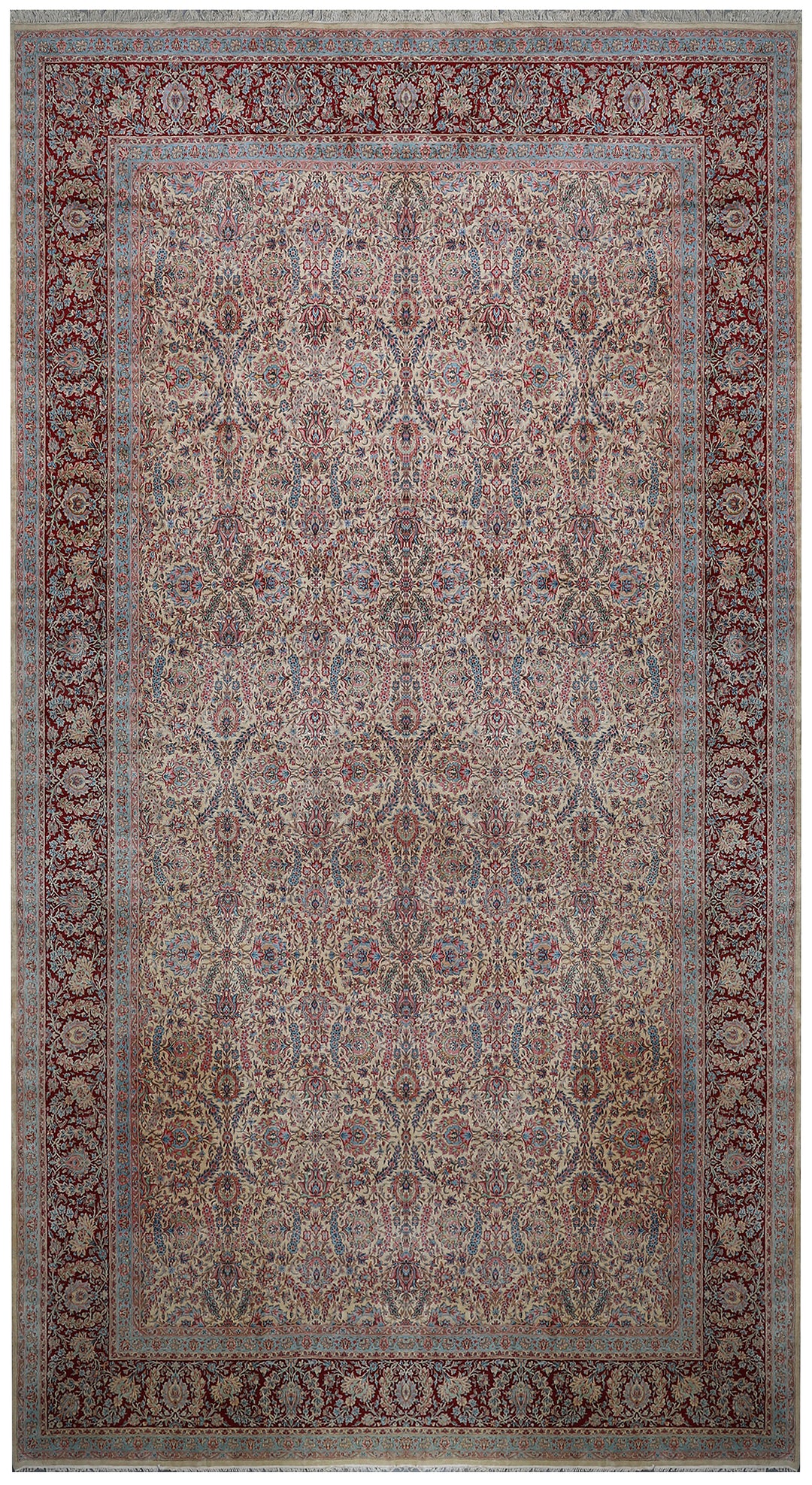 Antique Persian Kerman Rug | Ivory Floral Vintage Wool Rug