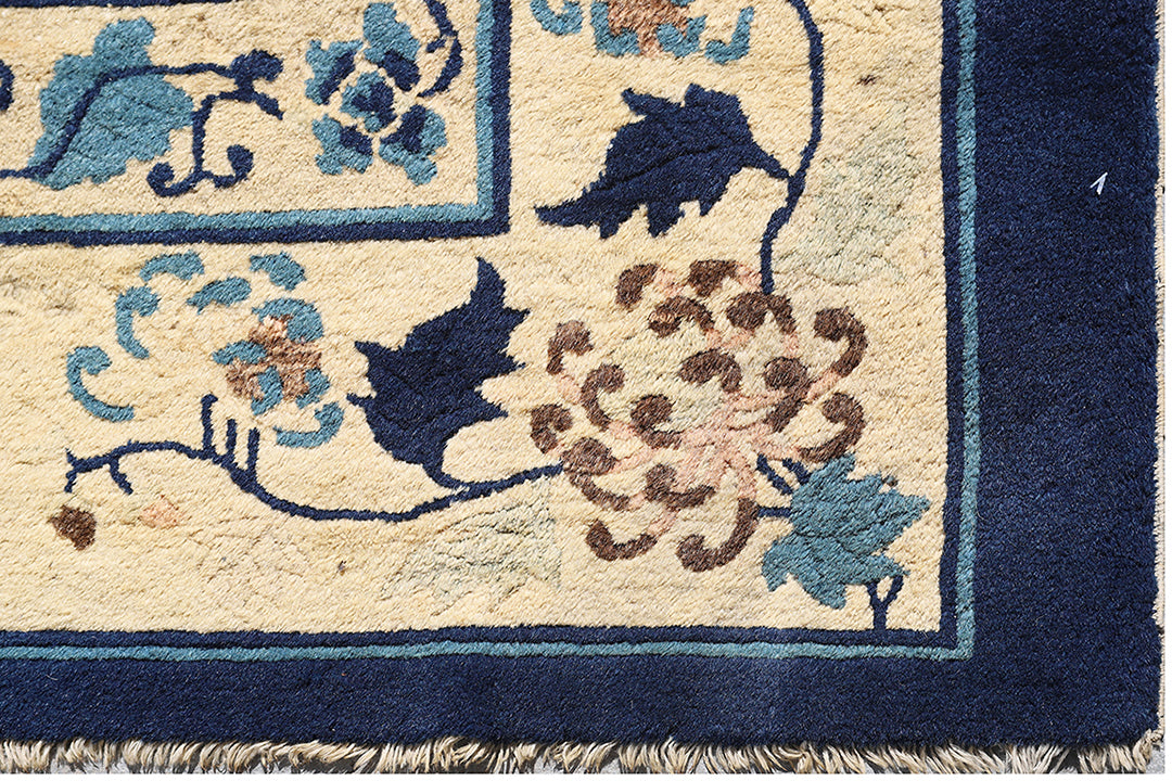 Antique Chinese Peking Rug | 9x12 Navy Blue Distressed Medallion