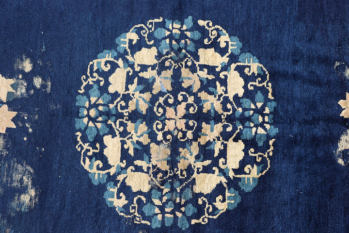 Antique Chinese Peking Rug | 9x12 Navy Blue Distressed Medallion
