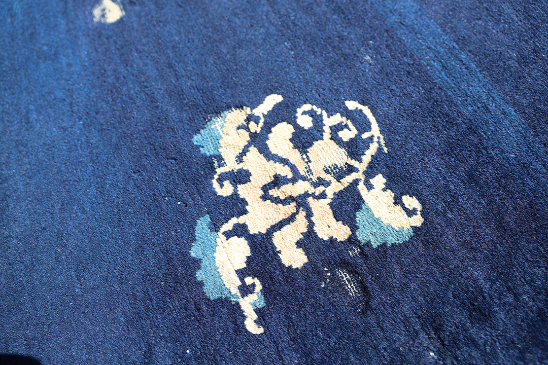 Antique Chinese Peking Rug | 9x12 Navy Blue Distressed Medallion