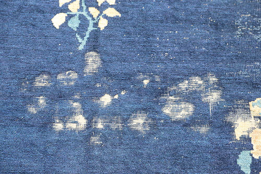 Antique Chinese Peking Rug | 9x12 Navy Blue Distressed Medallion