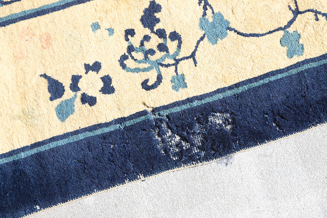 Antique Chinese Peking Rug | 9x12 Navy Blue Distressed Medallion