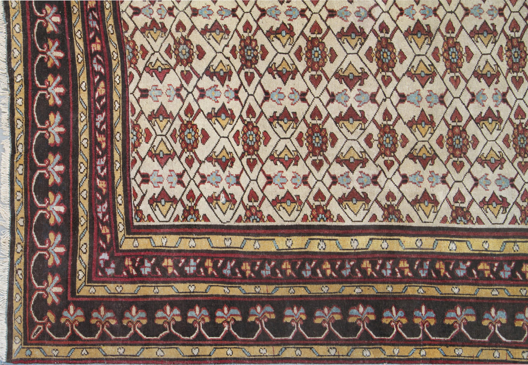 10'x18' antique ivory Indian Agra-style rug in burgundy and ivory hand-knotted wool from Ariana Rugs