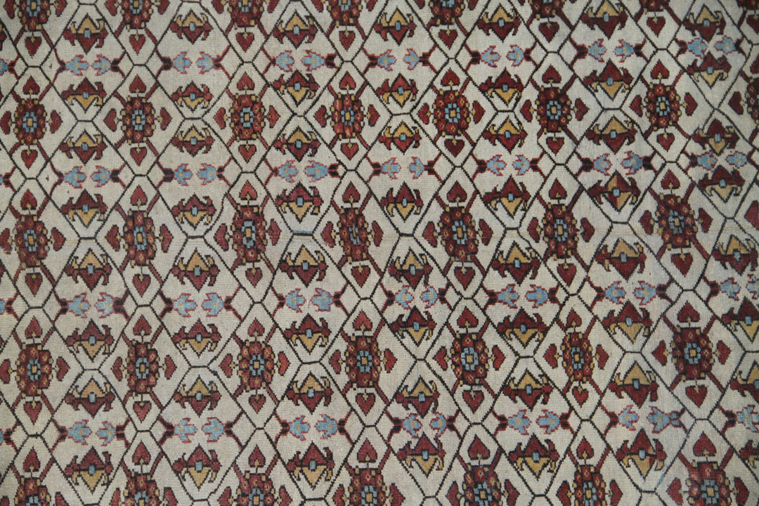 10'x18' antique ivory Indian Agra-style rug in burgundy and ivory hand-knotted wool from Ariana Rugs