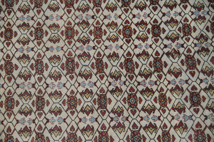 10'x18' antique ivory Indian Agra-style rug in burgundy and ivory hand-knotted wool from Ariana Rugs