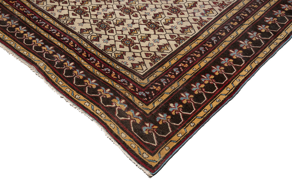 10'x18' antique ivory Indian Agra-style rug in burgundy and ivory hand-knotted wool from Ariana Rugs