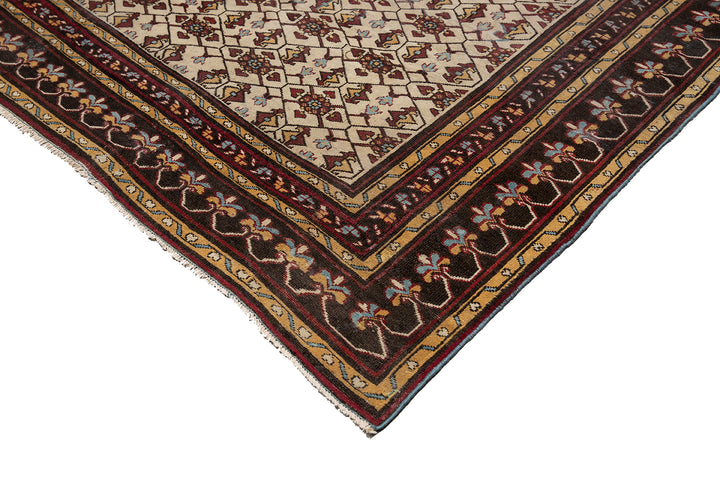 10'x18' antique ivory Indian Agra-style rug in burgundy and ivory hand-knotted wool from Ariana Rugs