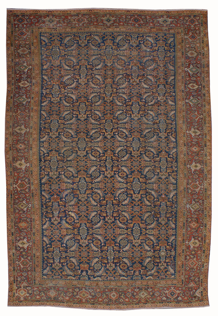 9x12 Antique Persian Wool Rug | Red, Blue | Mahal Design