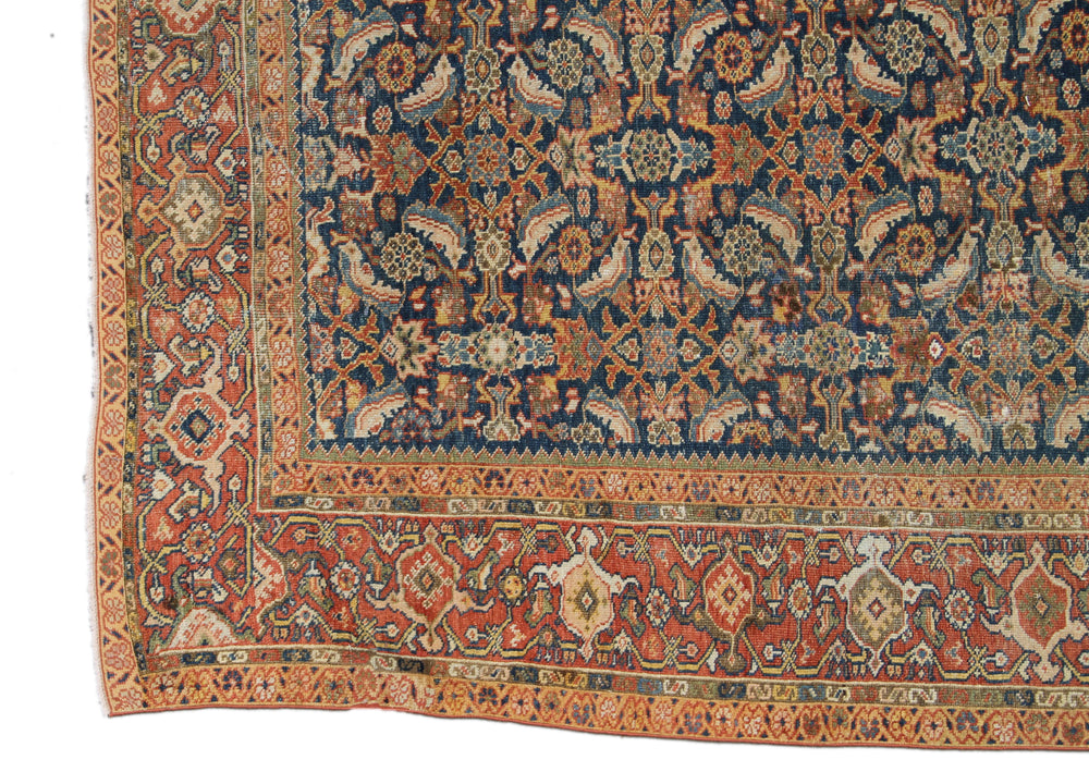 9x12 Antique Persian Wool Rug | Red, Blue | Mahal Design