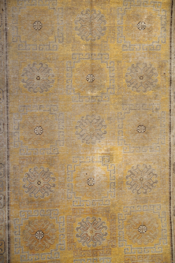 Antique Samarkand Khotan Rug 4x8 | Yellow Gold Geometric Wool Area Rug