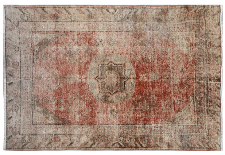 Authentic antique hand-knotted Samarkand Khotan wool area rug featuring classic motifs on a warm rust red field with deep brown accents