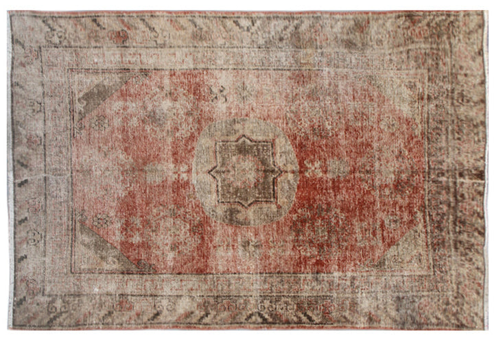 Authentic antique hand-knotted Samarkand Khotan wool area rug featuring classic motifs on a warm rust red field with deep brown accents