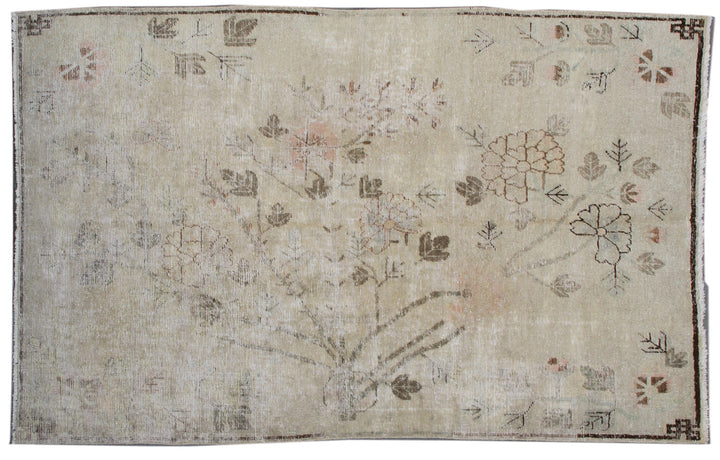 Authentic 2nd quarter 20th century antique hand-knotted Samarkand Khotan wool rug with distressed washed-out pink brown and beige botanical design