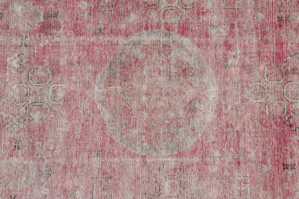 Antique Samarkand wool rug measuring 10'10" x 5'7" featuring a pink and cream color palette with classic medallion designs.