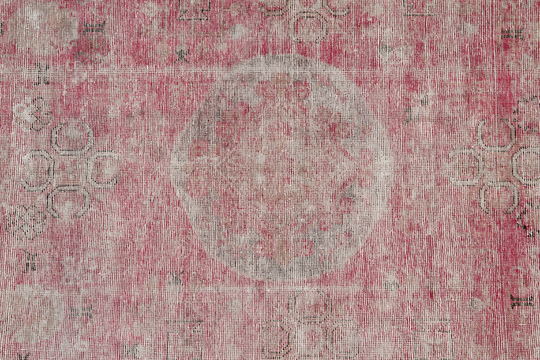 Antique Samarkand wool rug measuring 10'10" x 5'7" featuring a pink and cream color palette with classic medallion designs.