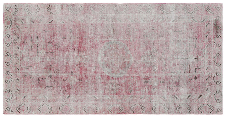 Antique Samarkand wool rug measuring 10'10" x 5'7" featuring a pink and cream color palette with classic medallion designs.