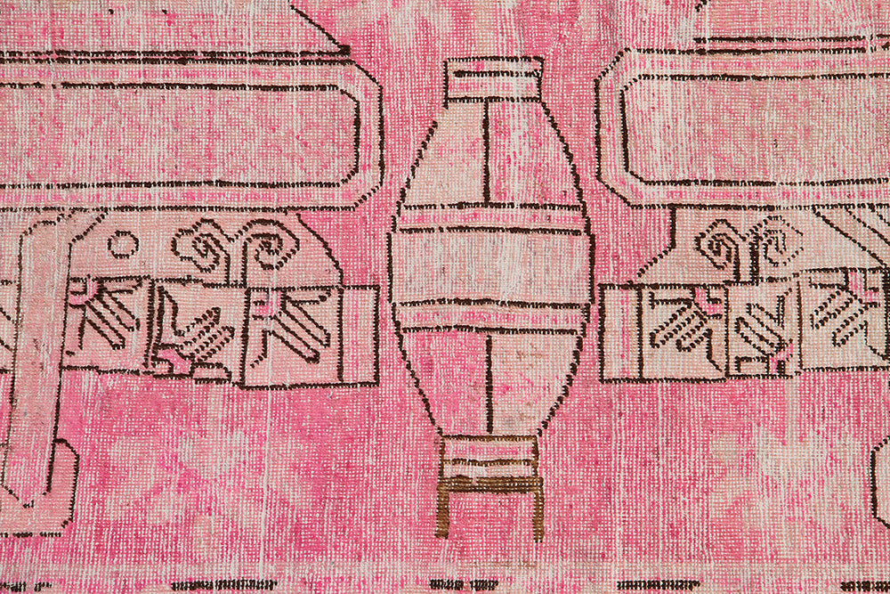 Antique Samarkand Yarkand rug measuring 7'0" x 4'1" featuring a pink vase design in a pink, cream, and brown wool construction.