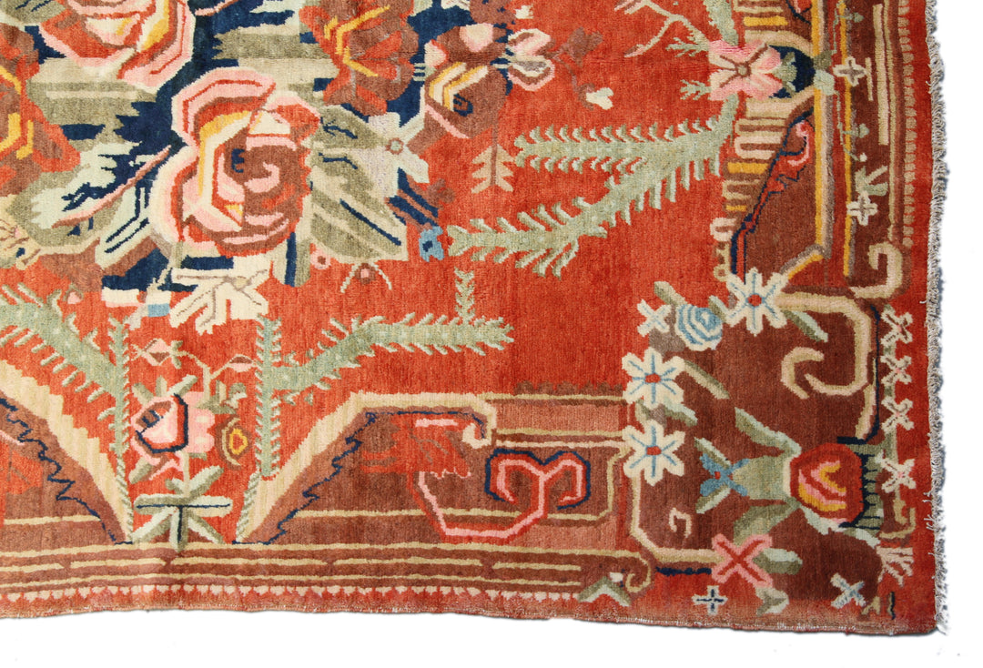 Antique semi-antique Chinese Turkistan Khotan Samarkand rug measuring 8'9" x 5'11" hand-knotted circa 1920-1930 in fine wool.