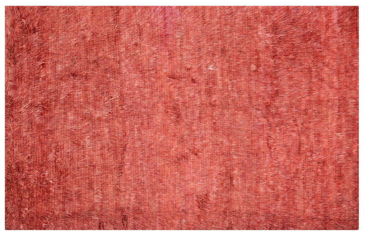 Ariana Barchi Collection 6x9 Solid Red Moroccan Style Shaggy Hand-Knotted Wool Rug