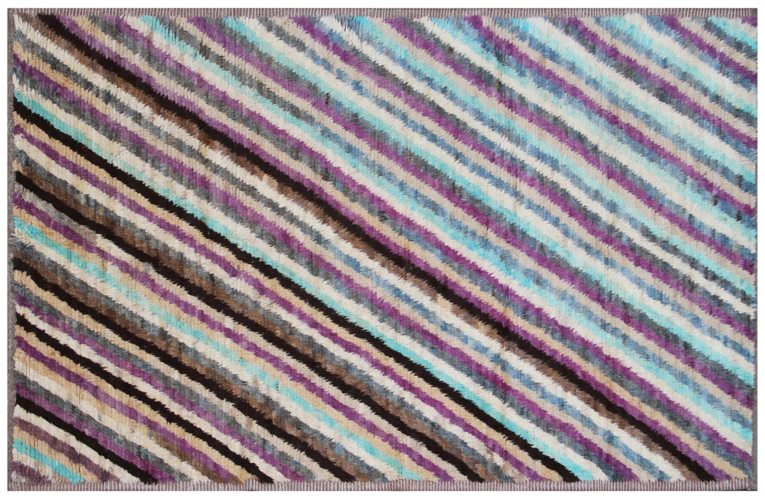 Ariana Barchi Collection 6x9 Vibrant Diagonal Striped Moroccan Style Hand-Knotted Wool Rug