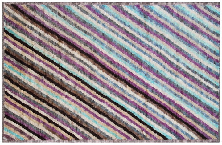 Ariana Barchi Collection 6x9 Vibrant Diagonal Striped Moroccan Style Hand-Knotted Wool Rug