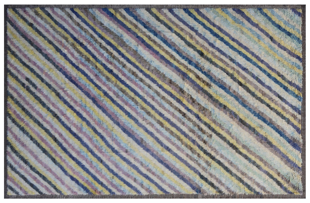 Ariana Barchi Collection 7x10 Diagonal Stripe Moroccan Style Hand-Knotted Wool Rug Diagonal striped rug with multicolor pattern