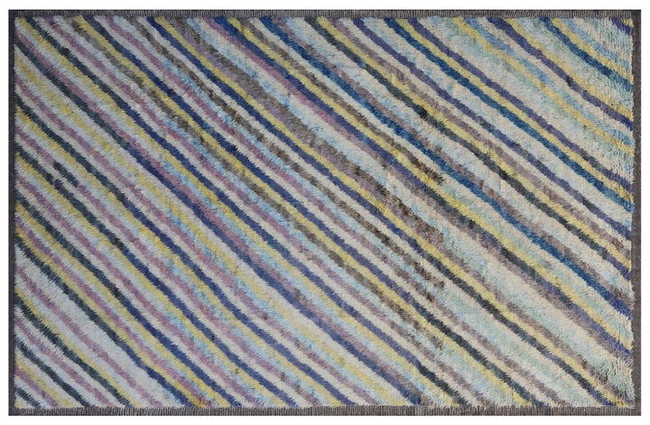 Ariana Barchi Collection 7x10 Diagonal Stripe Moroccan Style Hand-Knotted Wool Rug Diagonal striped rug with multicolor pattern