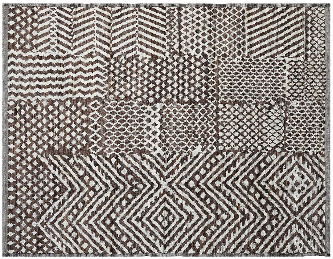 Ariana Barchi Collection 9x12 Moroccan Style Dark Brown White Shaggy Geometric Rug