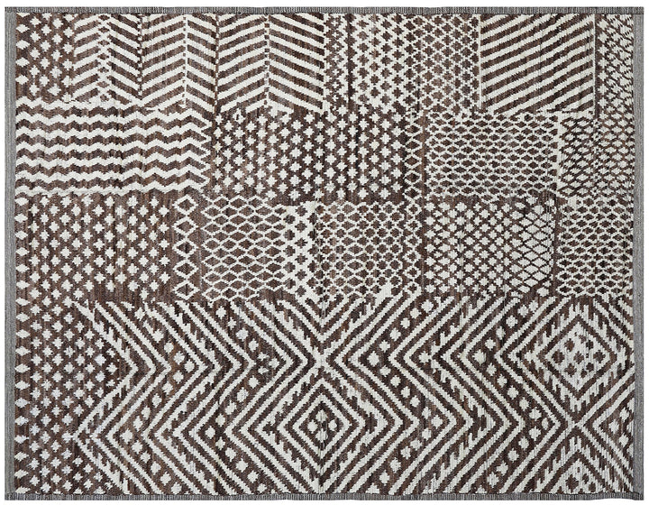 Ariana Barchi Collection 9x12 Moroccan Style Dark Brown White Shaggy Geometric Rug