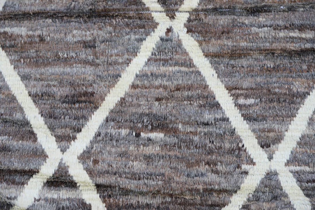 Luxury 13x20 grey and white hand-knotted shaggy Barchi rug from Ariana Rugs West Hollywood