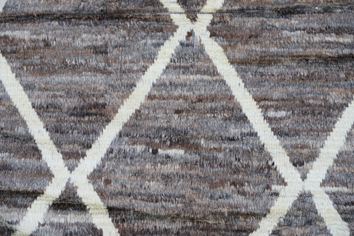 Luxury 13x20 grey and white hand-knotted shaggy Barchi rug from Ariana Rugs West Hollywood