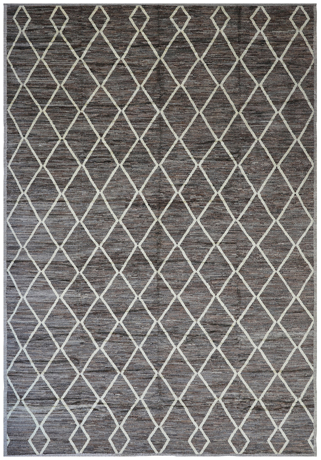 Luxury 13x20 grey and white hand-knotted shaggy Barchi rug from Ariana Rugs West Hollywood