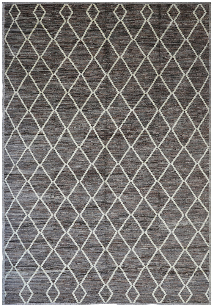 Luxury 13x20 grey and white hand-knotted shaggy Barchi rug from Ariana Rugs West Hollywood