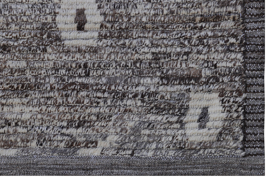 Ariana Barchi 9x11 hand-knotted grey and brown wool rug featuring an authentic Moroccan style design