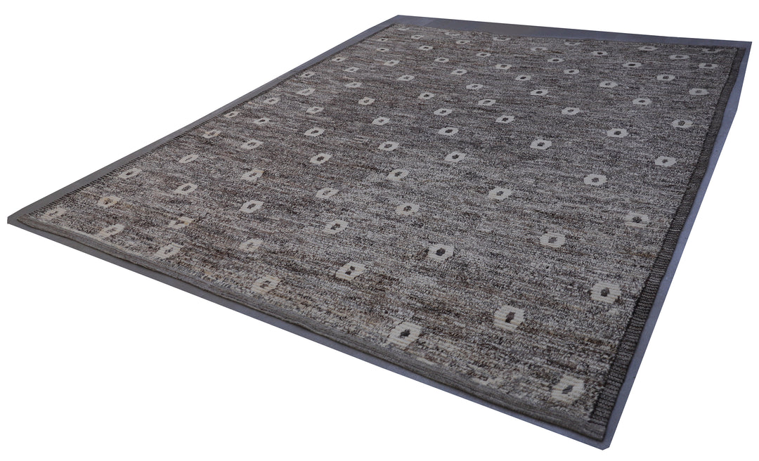 Ariana Barchi 9x11 hand-knotted grey and brown wool rug featuring an authentic Moroccan style design