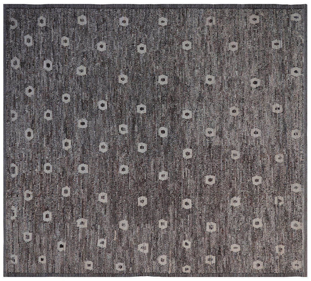 Ariana Barchi 9x11 hand-knotted grey and brown wool rug featuring an authentic Moroccan style design