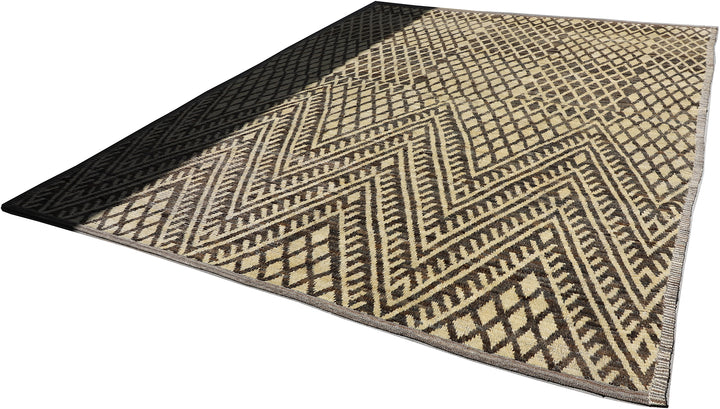 Ariana Barchi Collection: Hand-Knotted Black and White Geometric Moroccan Style Rug