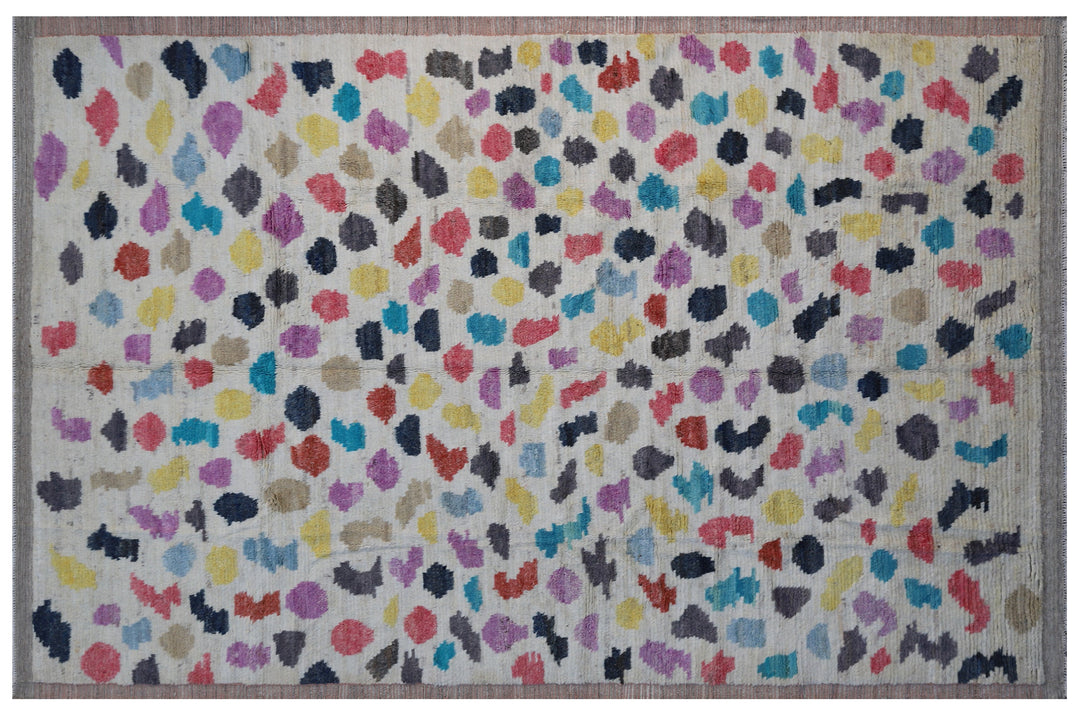 Authentic Ariana Barchi Moroccan Style Multi Color Geometric Shaggy Wool Rug