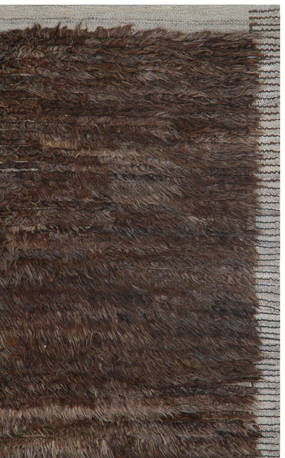 Authentic Ariana Barchi Moroccan Style Large Dark Brown Shaggy Wool Rug