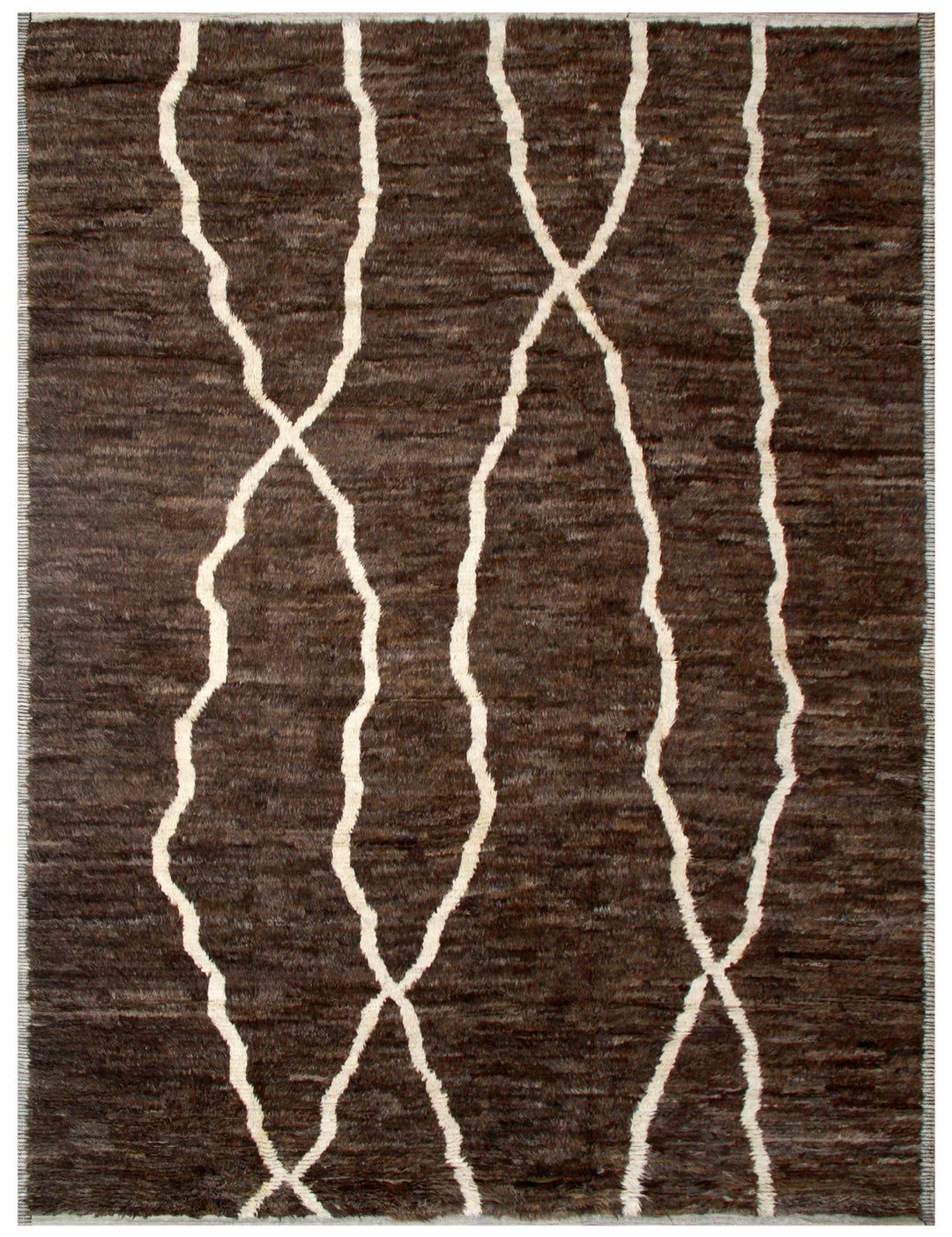Authentic Ariana Barchi Moroccan Style Large Dark Brown Shaggy Wool Rug