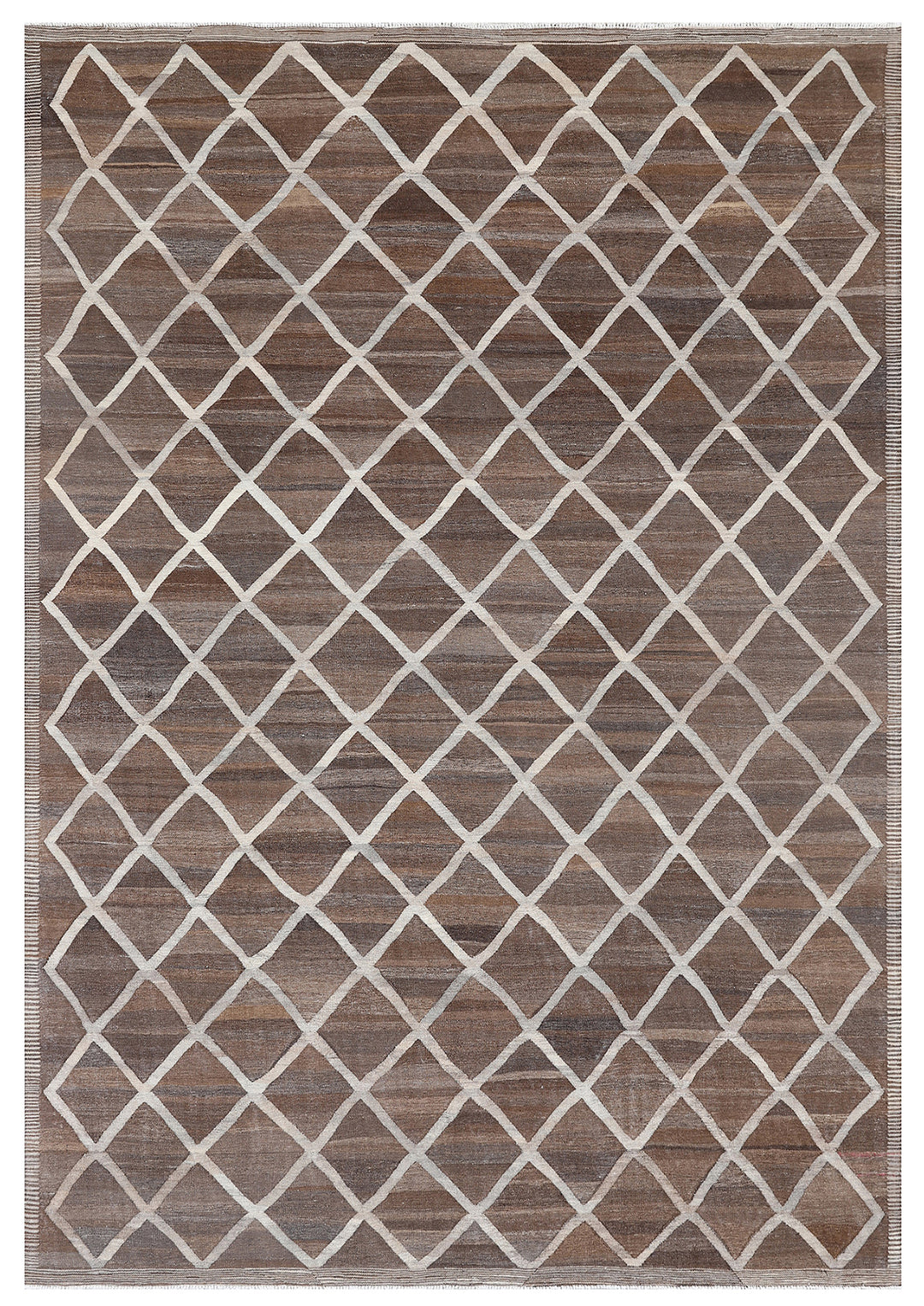 9'x12' Ariana Brown and Grey Geometric Diamond Kilim