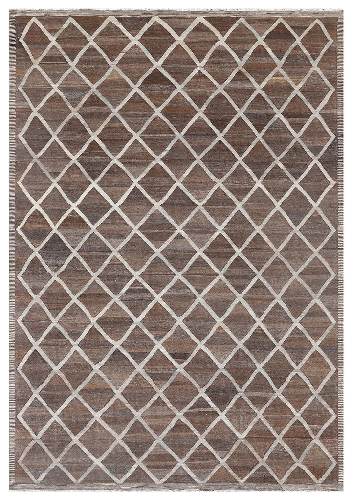 9'x12' Ariana Brown and Grey Geometric Diamond Kilim